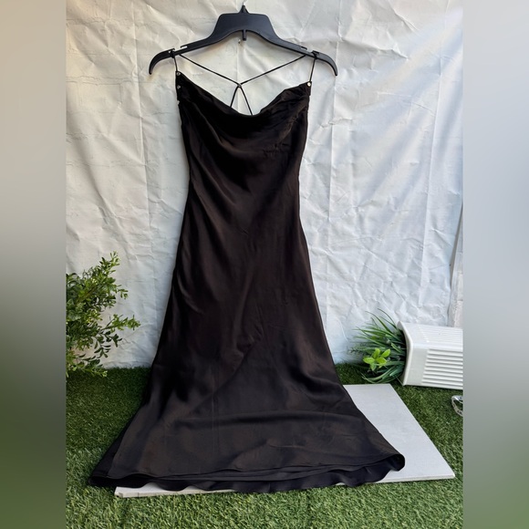 Dion Lee Rivet Detail Cowl Neck Satin Dress Black Size 2 - Picture 9 of 16